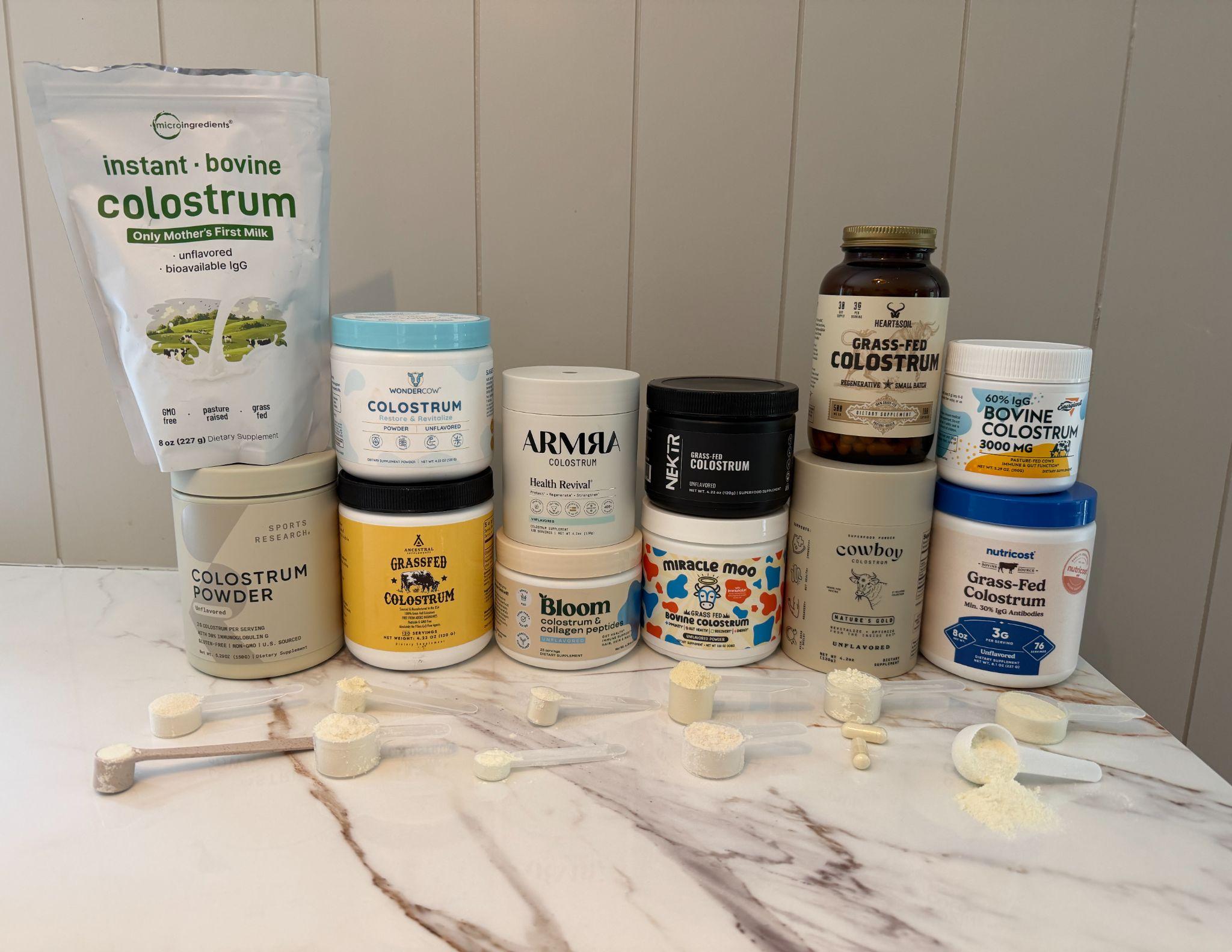 The bovine colostrum supplements compared in this guide, side by side: NEKTR, ARMRA, Cowboy, Wonder Cow and Miracle Moo
